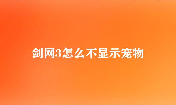 剑网3怎么不显示宠物
