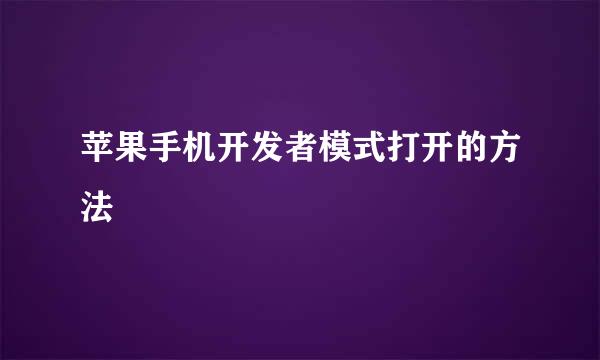 苹果手机开发者模式打开的方法