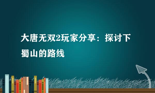 大唐无双2玩家分享：探讨下蜀山的路线