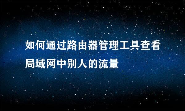 如何通过路由器管理工具查看局域网中别人的流量