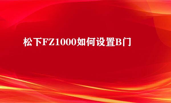 松下FZ1000如何设置B门