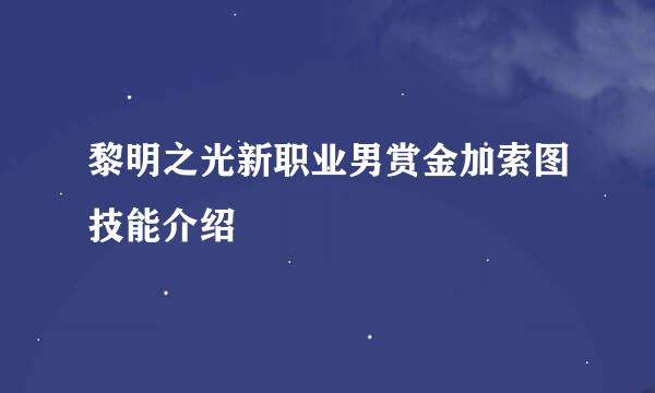 黎明之光新职业男赏金加索图技能介绍