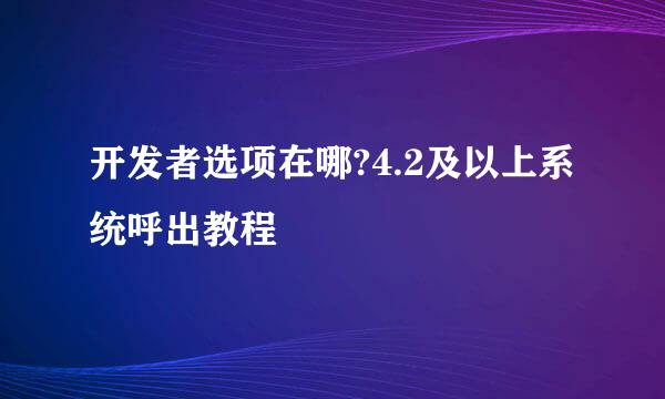 开发者选项在哪?4.2及以上系统呼出教程