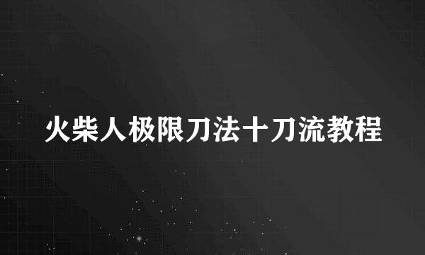 火柴人极限刀法十刀流教程