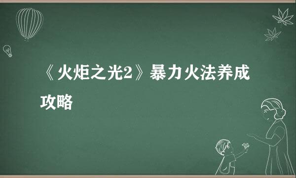 《火炬之光2》暴力火法养成攻略