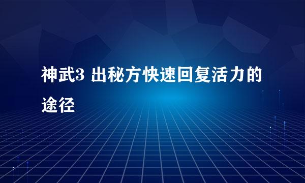 神武3 出秘方快速回复活力的途径