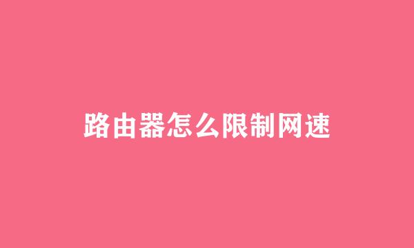 路由器怎么限制网速