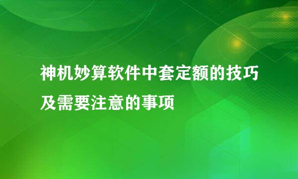 神机妙算软件中套定额的技巧及需要注意的事项