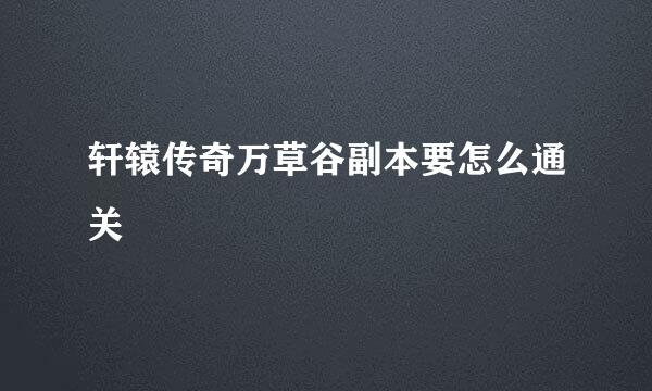 轩辕传奇万草谷副本要怎么通关