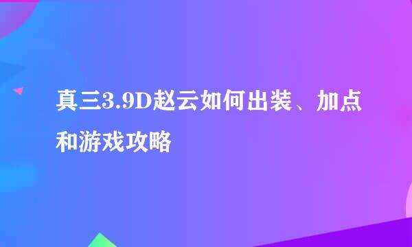 真三3.9D赵云如何出装、加点和游戏攻略