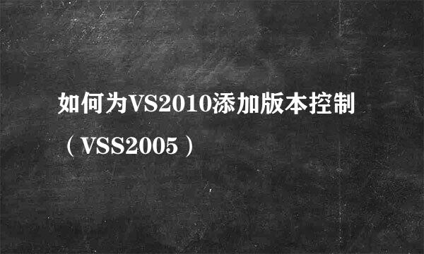 如何为VS2010添加版本控制（VSS2005）