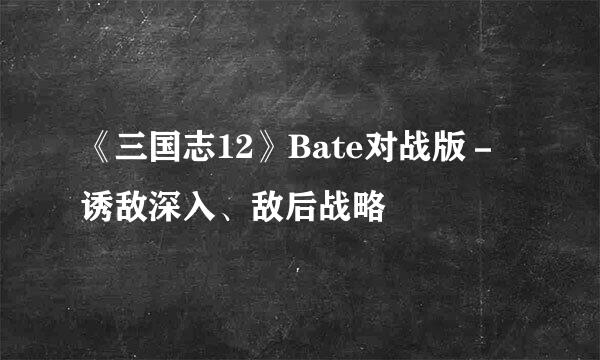 《三国志12》Bate对战版－诱敌深入、敌后战略