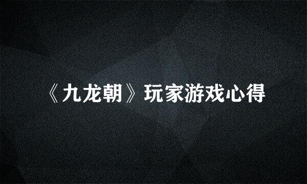 《九龙朝》玩家游戏心得