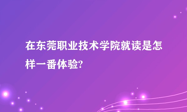 在东莞职业技术学院就读是怎样一番体验?