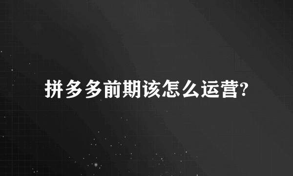 拼多多前期该怎么运营?