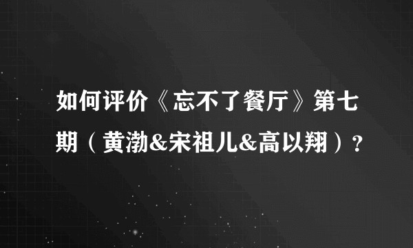 如何评价《忘不了餐厅》第七期（黄渤&宋祖儿&高以翔）？