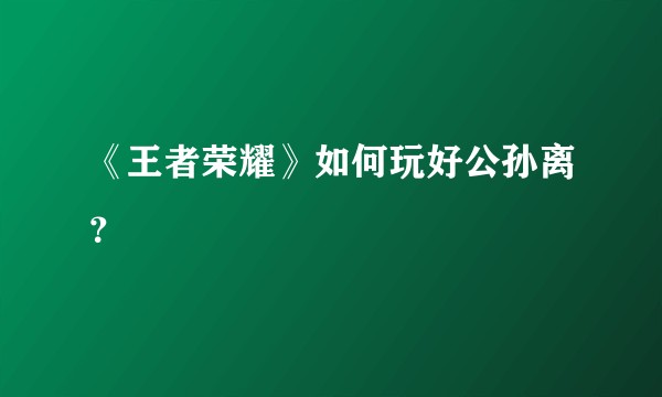 《王者荣耀》如何玩好公孙离?