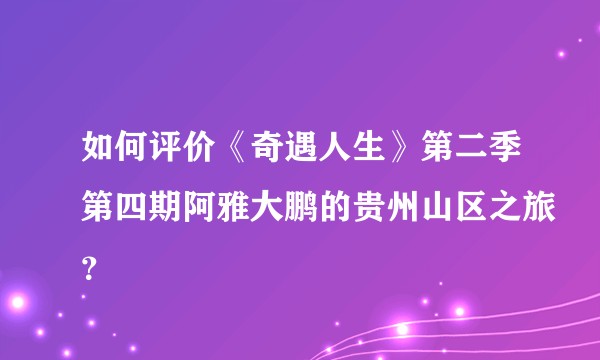 如何评价《奇遇人生》第二季第四期阿雅大鹏的贵州山区之旅?