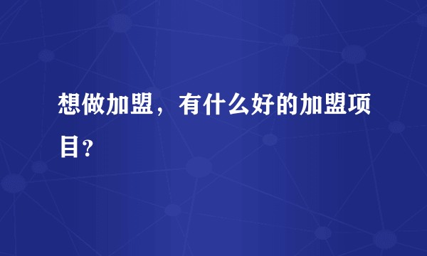 想做加盟，有什么好的加盟项目？