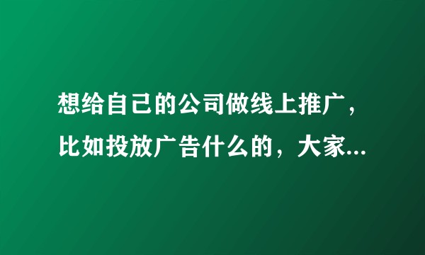想给自己的公司做线上推广,比如投放广告什么的,大家有没有比较好的渠道建议?