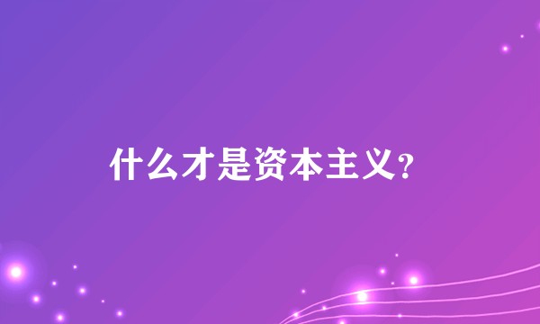 什么才是资本主义？
