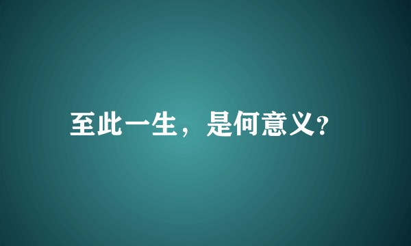 至此一生，是何意义？