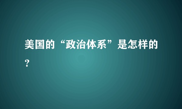 美国的“政治体系”是怎样的？